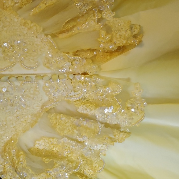 Jasmine, 10, wedding dress, train, hand upcycled yellow, costume, AS IS - Picture 9 of 13